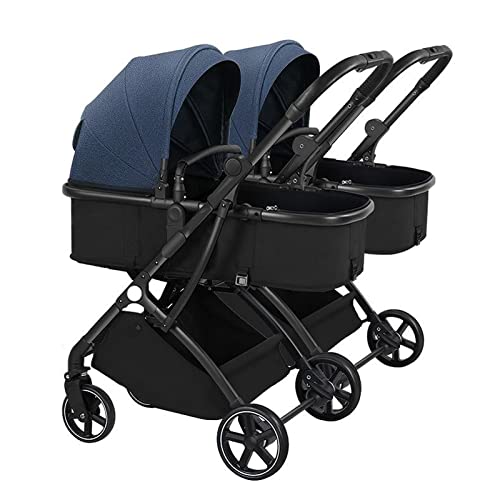 Toddler Stroller for Twins Side by Side, Detachable 2 Single Strollers Double Pushchair with Reversible Bassinet,Adjustable Canopy,for 0-3 Years Boys Girls (Color : Blue)