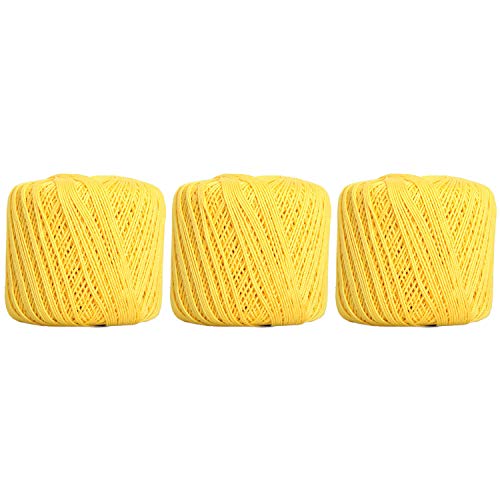 Image of ThreadArt 100% Cotton Crochet Thread Size 3, 3 Ball Pack, Yellow 43 | Soft pure cotton crochet thread for lace, doilies, amigurumi and crafts. Smooth finish with crisp stitch definition.