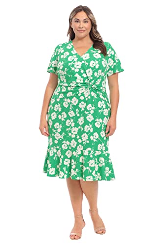Image of London Times Women's V-Neck Dress - Flounce Hem, Twist Waist, Elegant Office & Event Wear