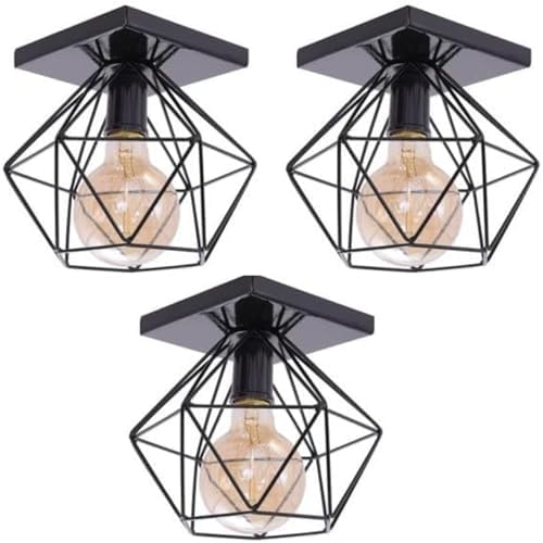 Kit 03 Lustre Luminária Plafon Quadrado Diamante Aramado (Preto) ...