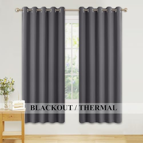 PONY DANCE Blackout Thermal Curtains 66x72 Inch for Living Room Grey Black Out Curtains Eyelet Lounge Drapes Panels for Window Treatment Bedroom/Nersery, W66 X L72, Gray, 2 Panels - Image 2