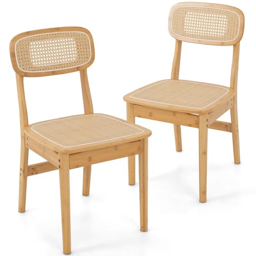 HOMASIS Juego de 2 sillas de Comedor, Taburete de Cocina de bambú y ratán simulado, Capacidad de Carga máxima 135 kg, sillas de Estilo Moderno para jardín, Comedor, Dormitorio, 49x43,5x78cm, Natural