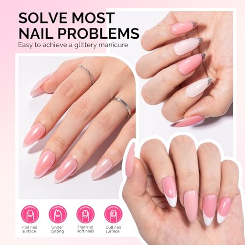 Image of MelodySusie Builder Gel Nail Polish Set, Base Colors Jelly Pink Clear 8 in 1 Nail Thickening Rubber Base Gel Polish,Soak Off UV Extension,Rhinestone Nail Glue in a Bottle Gift for Women 6 Colors