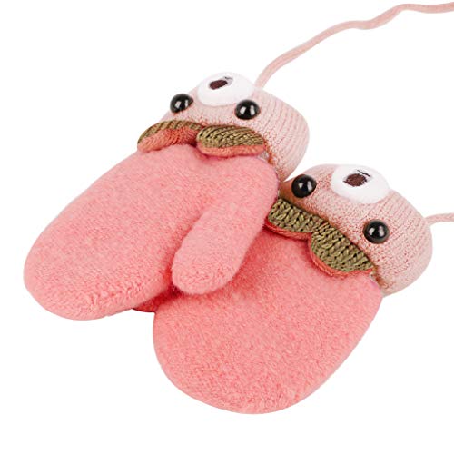 Toddler Baby Knitted Winter Gloves Cable Mittens Cute Cartoon Bear Kids Boys Girls Thermal Thick Fleece Lined Gloves Wool Warm Knit Snow Ski Cold Weather Gloves Children With String Age 0-3Y #TOP1
