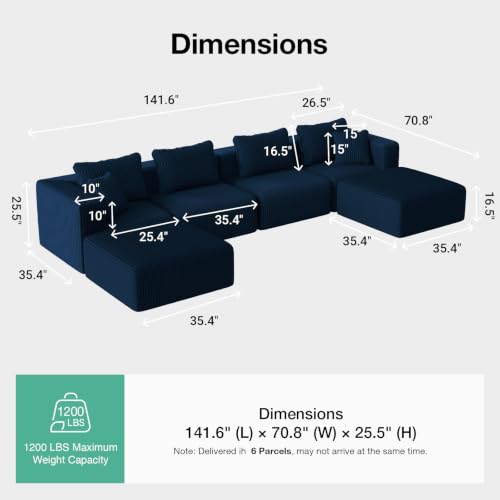 Image of Novilla 141 inch Modular Sectional Sofa, U Shape Freestyle Sectional Couch, Modern Cloud Design with Smarts Coil Support, Boneless Sectional Couch for Living Room Apartment, No Assembly Required, Blue