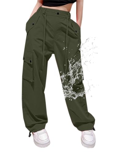 Image of Cromoncent Cargo Pants Girls & Women Parachute Pants Y2K Baggy Rave Clothes Waterproof with Pockets, 6 Years - 3XL