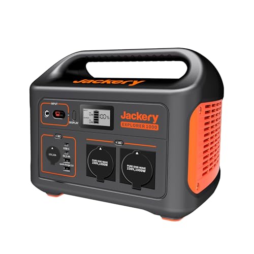 Jackery Explorer 1000, 1002Wh Tragbare Powerstation Mobiler Stromspeicher mit 230V/1000W (Spitze 2000 W) Steckdose, USB und QC, Mobile Stromversorgung für Outdoors, Heimwerken und als Notstromaggregat