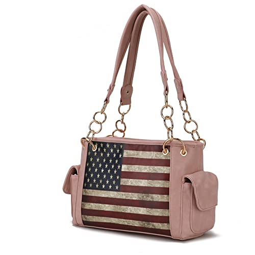 MKF Collection Bolsa de ombro feminina de couro vegano, bandeira americana, bolsa de mão com alça superior da Mia K, Rosa rosa Alaina, Large