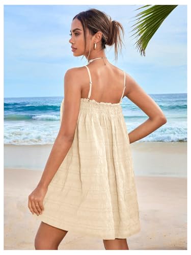 Image of MakeMeChic Women's Babydoll Dress Sleeveless Swing Shirred Mini Dresses | Beach, Summer, Sundress, Ruffle, Casual Dress, Flowy Dress