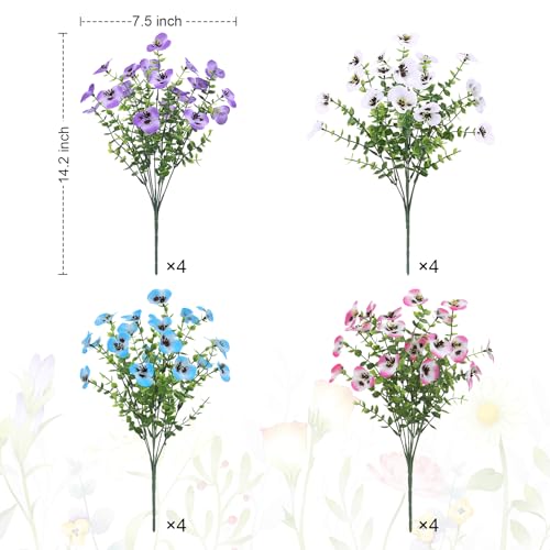 Image of Bassion 16 Bundles Artificial Pansy Flowers for Outdoors Decorations, Mix
