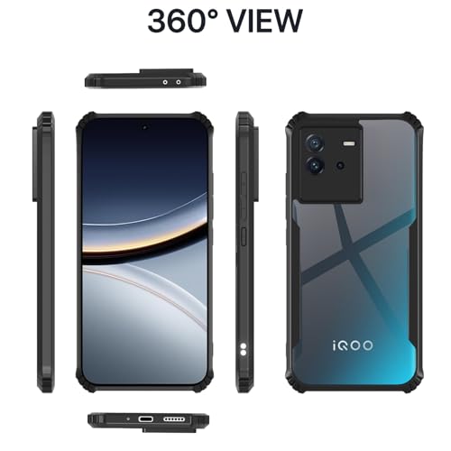 Image of Outlouders Back Cover for iQOO Neo 6 5G | Ultra Hybrid Transparent | Full Camera Protection | Raised Edge | Crystal Clear Bumper Case (Black)
