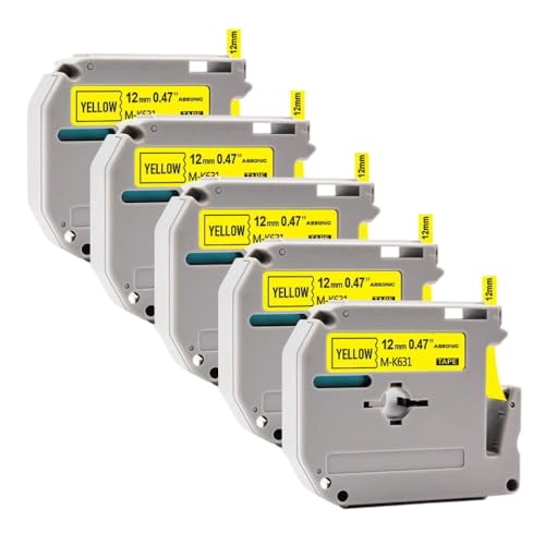 3PK 5PK MK231 12mm���x���e�[�v�͔������PT-M95 PT-65 PT-80 PT-70 PT-45���x�����[�J�[�e�[�v�ƌ݊���������܂�(5PK Black on Yellow)