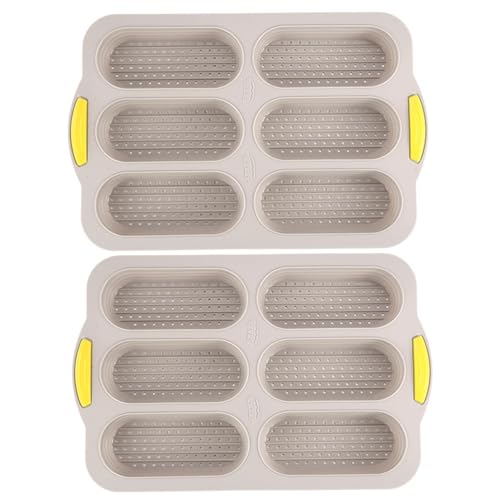 2 piezas Pan de hot dog Ban 6-cavidad Pan de de silicona antiadherente antiadherente con agujeros transpirables Buns de hot dog flexibles resistentes al calor molde con mango para hornear |. d