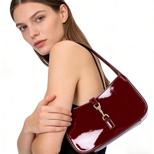 Image of JQWSVE Shoulder Bags for Women Burgundy Purse Trendy Small Handbag Faux Leather Shoulder Purse Everyday Bag