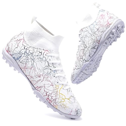 clofab Fussballschuhe Damen Herren Kunstrasen Turf Fußballschuhe Jugend Hallenschuhe Ground Outdoor Sportschuhe Für AG FG TF Fußball Trainingsschuhe (43,Weiß/TF)