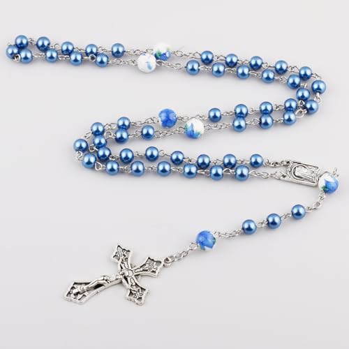 3 pcs 6mm Glass Pearl Beads Catholic Lourdes Rosary Necklace for Women with Gift Bag3