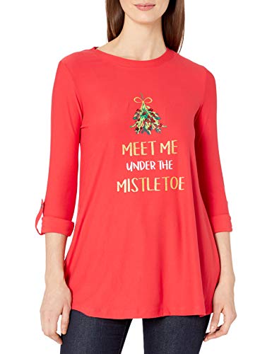 Allison Brittney Women's Christmas Meet Me Under The Mistletoe Tunic with Scarf, red, XL