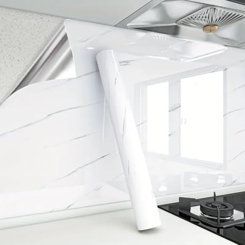 JB'S LAND White Marble Self Adhesive Wallpaper – Waterproof & Heat-Resistant PVC Sticker for Kitchen, Furniture & DIY Walls (60 x 200 cm)