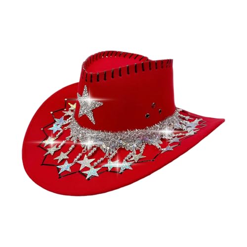 Western Cowboy – 110 g Festival de vaquera, fiesta temática, tocado de ala ancha con diamantes de imitación | Elegante evento de música country para Navidad, Halloween Discotecas