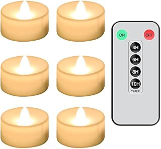Teynewer LED Flameless Candles, Pack of 6 Realistic and Bright Flickering Battery Operated LED Votive Tea Light Candles with Timer Remote Control for Christmas Wedding Festival Celebration, Warm White