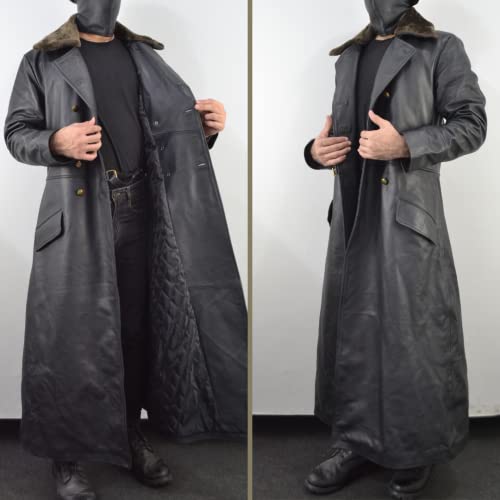 World War 2 Leather German Coat - Waffen Elite Officers Military Uniform Coat - WW2 Fur Collar Black Long Trench Leather Coat3