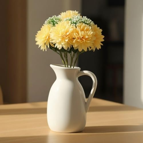 Image of SATYAM KRAFT 1 Pcs Artificial Dahlia Flower Bunch - 7-Stem Faux Bouquet for Home, Office, Wedding & Party Decoration - Realistic Fabric Flower Arrangement (Without Vase) (Peach)