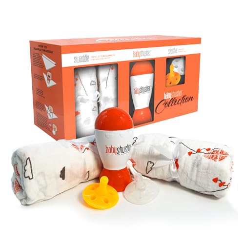 Image of Baby Shusher Gift Set - Includes Portable White Noise Sound Machine, 2 Shushie Pacifiers, and 2 Cotton Swaddles, Travel Friendly Baby Soother for Developing Sleep Routines