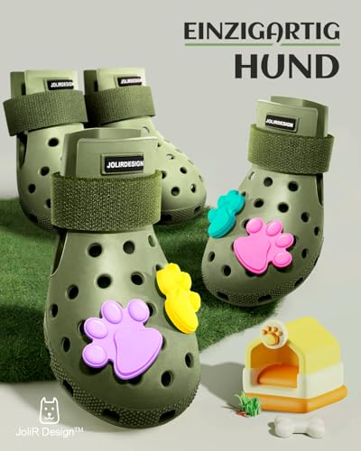 Hundeschuhe Pfotenschutz Outdoor – Hundeschuhe Wasserdicht, einfach an- und auszuziehen, atmungsaktiv, rutschfest, leicht zu reinigende Hundestiefel für Sommer Hitze und Winter Schnee (Olive, XS)