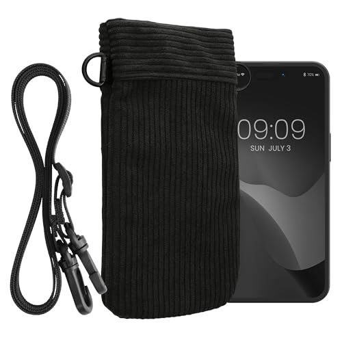kwmobile Universal Smartphone Sleeve with Necklace - Magnetic Closure - Soft Inner Microfibre Mobile Phone Pouch - Cell Phone Strap for Neck - Black - image 1