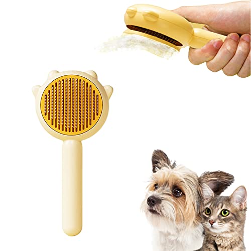 2023 New Pet Hair Cleaner Brush, Magic Pet Comb Self Cleaning Cat Brush, Cat Brush for Shedding, Cats Dogs Pet Massage Brushes for Short or Long Haired Cat Dogs Tangled Hair, Yellow Pet Brush