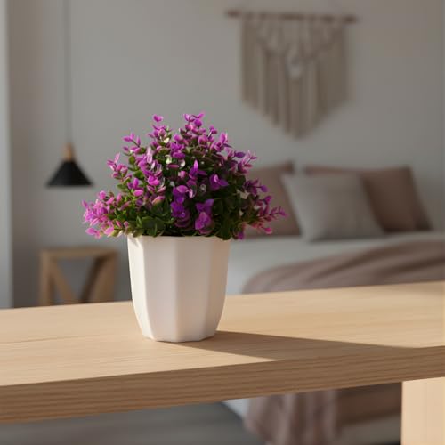 Image of fancymart Artificial Plant Hackleberry Purple Bunch in Pot - 22 cm Height, Perfect for Tabletop Decoration | Ideal for Home & Office Decor