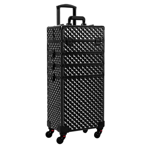 Image of SHAMAX Professional Rolling Makeup Case, Cosmetic Organizer Trolley, Manicure Storage Vanity Locks- Trolley for Hairdressers, Salons, Beauty Lovers - 360- Degree Universal Wheels (ABD4 Trolley)