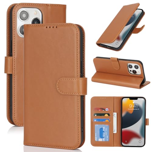Image of for iPhone 13 Pro Case Wallet with Card Holder,for iPhone 13 Pro Wallet Case for Women Men,PU Leather Shockproof Magnetic Buckle Stand Flip Phone Case-Brown