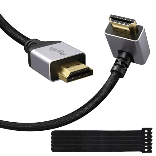 Adoreen Downward 90 Degree Angled HDMI 2.0 Cable 10 Ft, High Speed 4K@60Hz 2K 1080P HDMI Monitor Cord, Braided Gold-Plated, 18Gbps, ARC HDR HDCP 3D for Video Gaming TV PC PS5 Switch Xbox +5 Ties