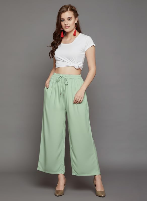Image of Super Soft Viscose Rayon Flared Palazzo Pants for Women Stylish Wide Leg Straight Relaxed Fit Casual Ethnic Office Wear