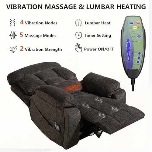 Image of 4 Motor Power Lift Recliner Chair for Elderly, 400LBS Big Man Oversized Lay Flat Recliner with Massage Heat, Zero Gravity Electric Lift Chair, Adjustable Headrest, Cup Holders,Dark Grey