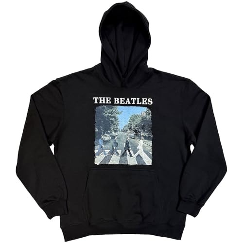 The Beatles Hoodie Abbey Road Band Logo Official Mens Black Pullover - Les Beatles, Paul McCartney, John Lennon, RIngo Starr, George Harrison The Beatles Hoodie Abbey Road Band Logo Official Mens Black Pullover