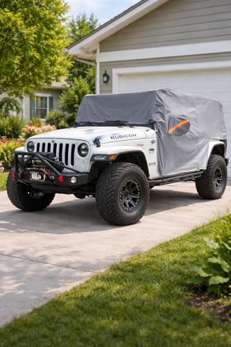 Image of Waterproof Cab Cover for Jeep Wrangler JK JL 2 Door | Zipper access, windproof design, soft cotton lining, all-weather protection against rain, snow, UV rays and dust