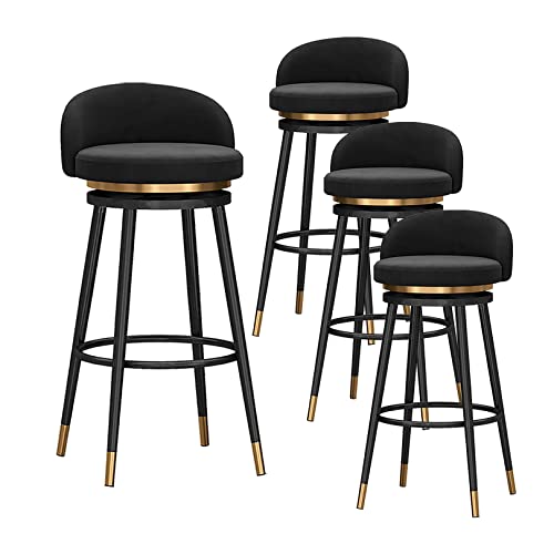 Juego de 4 taburetes de bar giratorios de cocina con respaldo bajo, tapizados de terciopelo con base de metal para comedor y pub