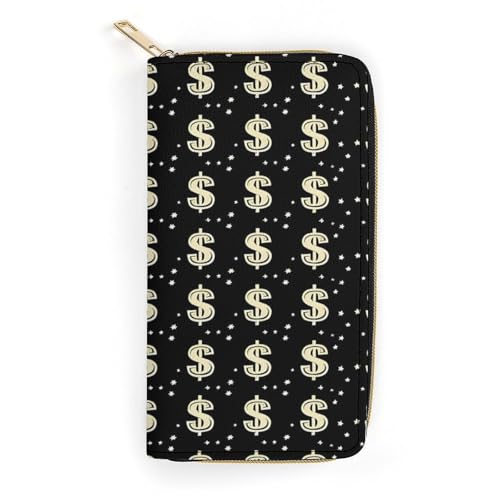 Money Symbol Print Wristlet Wallets for Men Women Leather Purse Clutch Cute Card Holder