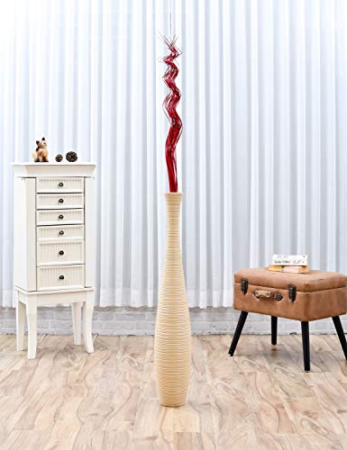 Image of Leewadee Tall Vase Filler, Wavy Palm Leaves - 2 Bunches of Colored Curly Twigs for Floor Vases, Dried Arrangements for for Vintage Or Modern House Decor, 39 inches, Red
