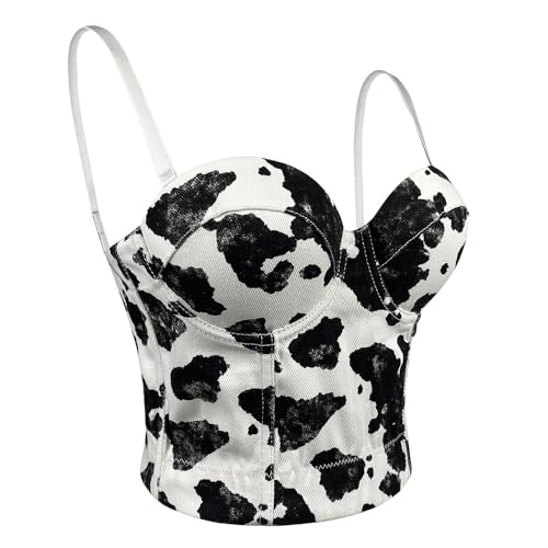 Bustier en denim imprimé vache pour femmes | Haut court sexy mode Y2K - 2