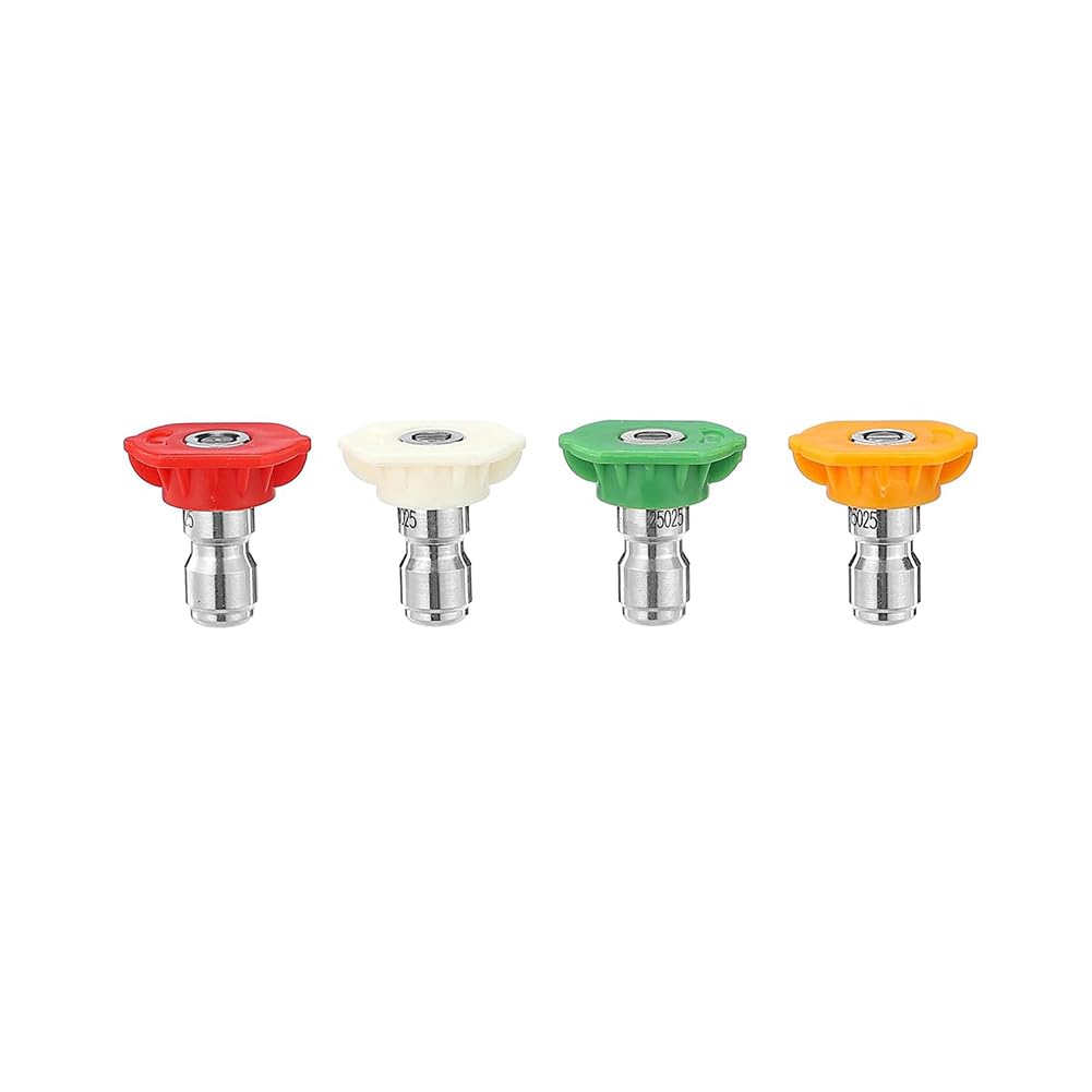 Wunilatev Four-Piece Set (0/15/25/40 Degrees) Pressure Washer Nozzle, Pressure Washer Nozzle 4-Pack 0-40 Deg 1/4In Quick Connect 4000 Psi Base 0.98-1.51Mm(,Hole Diameter 1.38Mm (0.054In))