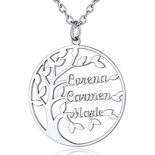 Custom4U Collar Personalizado Mujer Arbol de Vida con 2 Nombres Acero Inoxidable 316L Colgante Nombre Personalizado Regalo Día Valentín Pareja