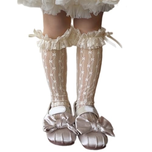 Socks Over Knee Stockings Over Calf Socks Girls Lace Trim Bowknot Over Knee Stockings for Children Girl 3-13 Year4