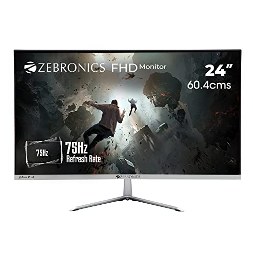 (Renewed) Zebronics ZEB-A24FHD Ultra Slim LED Monitor with 60.4cm (24”) Wide Screen, Full HD 1920×1080, 75Hz Refresh Rate, HDMI, VGA, 250cd/m² Brightness, Built in Speaker and Wall mountable Design
