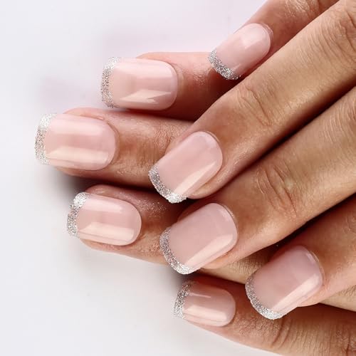 24 uñas postizas postizas cuadradas cortas y brillantes, reutilizables, punta francesa, fáciles de aplicar