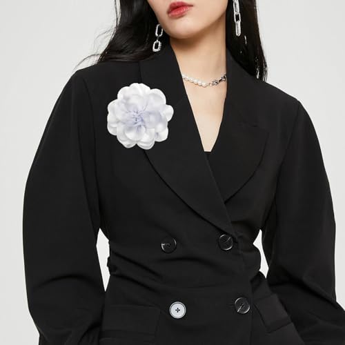 Image of Dainty Fabric Rose & Camellia Flower Oversized Brooch Pins & Hair Clip - Large Lapel Pin, 4.3in /7.5in