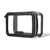 ROWNYEON Clear Makeup Bag,PVC Clear Toiletry Bag For Women,Waterproof Faux Leather Travel Makeup Bag with Handle Large Opening & Gold Zippers,Car Essentials for Women Gift