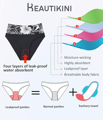Image of Beautikini Period Swimwear Bikini Menstrual Swim Bottoms Leakproof Bathing Suits for Teens Girl